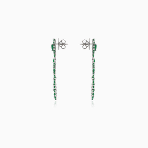 Boucles d’oreilles clous pendantes en argent avec émeraude synthétique