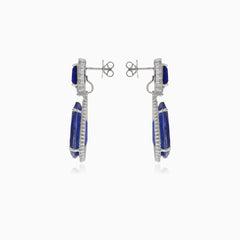 Stříbrné safírové náušnice se čtvercem a kapkou