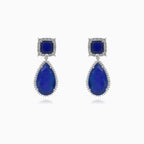 Stříbrné safírové náušnice se čtvercem a kapkou