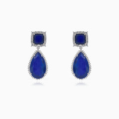 Stříbrné safírové náušnice se čtvercem a kapkou