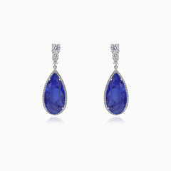 Visací náušnice se safírem a kubickými zirkony