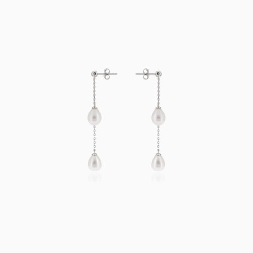 Boucles d’oreilles pendantes en argent avec perle