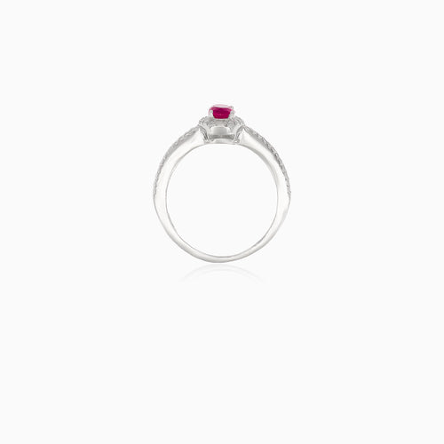 Oval synthetic ruby silver ring
