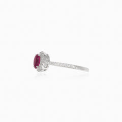 Oval synthetic ruby silver ring