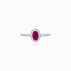 Oval synthetic ruby silver ring