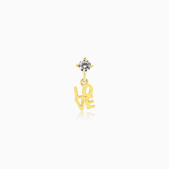 Chic cubic zirconia gold piercing with dangling love