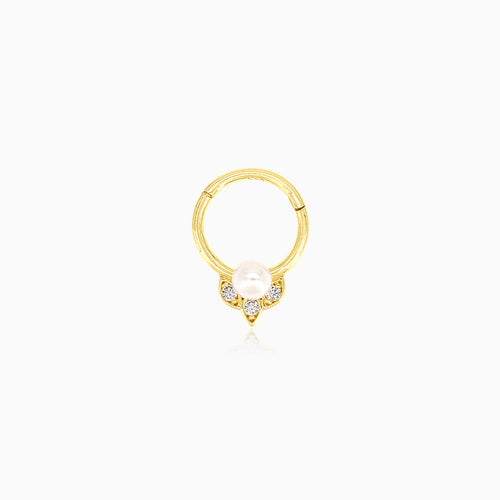 Elegantes Gold-Hoop-Piercing mit Zirkonia und Perle