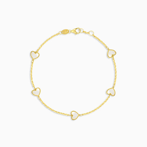 Gelbgold-Armband für Damen mit Herzen aus Perlmutt