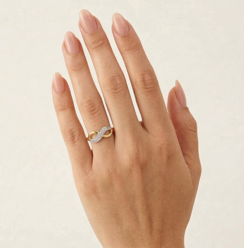 Unendlichkeit-Goldring mit zwei Zirkonia-Reihen