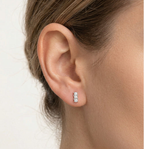 Silver cubic zirconia rectangle stud earrings