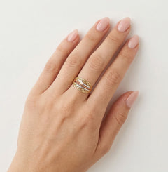 Bague grecque à motif clé en trois ors