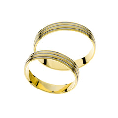 Snubní prsten ze žlutého zlata s linkami rhodia