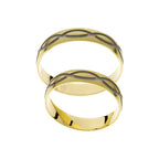 Alliance fine en or jaune avec des lignes rhodium croisées