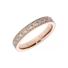 Alliance large en or rose avec pierres en sertissage griffe