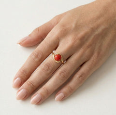 Bague unique en corail rouge
