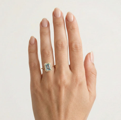 Smaragdschliff Blautopas Goldring