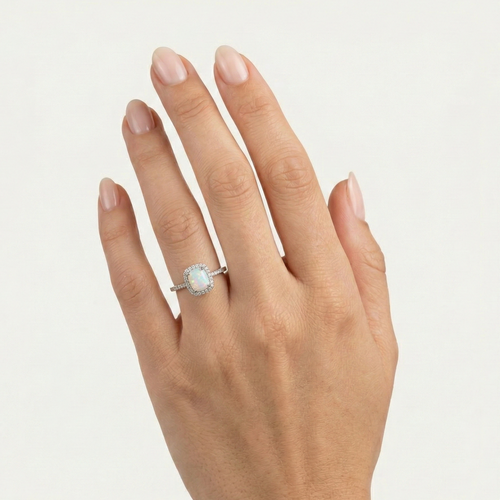 Rechteckiger Weißopal Ring