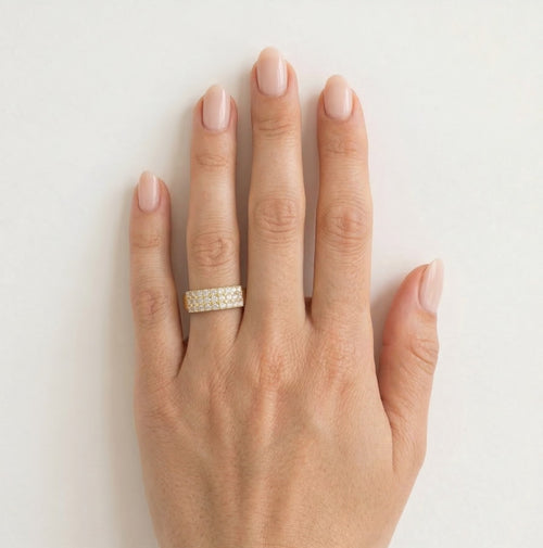 Dreireihiger Goldring mit Zirkonia