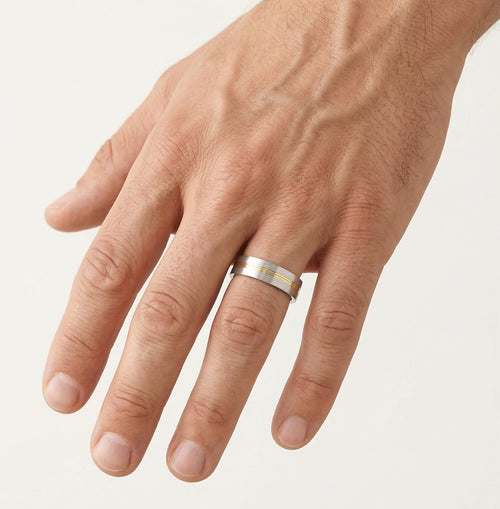 Square design white and yellow gold ring