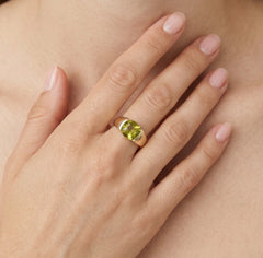 Moldavite cushion cut ring on bar set
