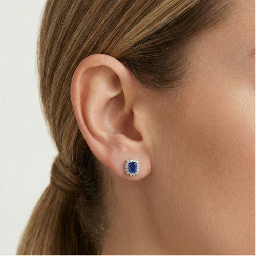 Royal sapphire diamond white gold earrings