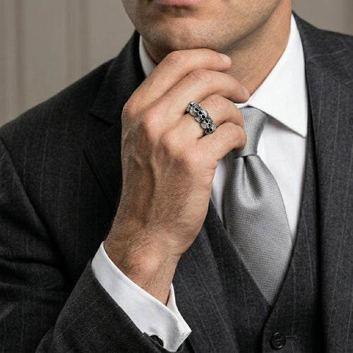 Sterling silver carved skull men ring