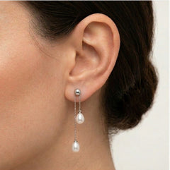 Boucles d’oreilles pendantes en argent avec perle