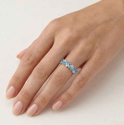 Bague femme en argent avec quartz bleu et zirconia cubique