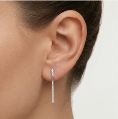 Silver bar dangle stud earrings with cubic zirconia