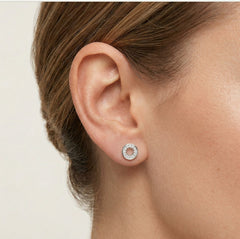 Silver round earrings with surrounding cubic zirconia