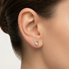 Zweifarbige Goldohrringe mit glänzenden Zirkonia