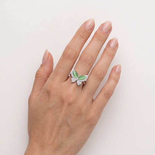Sterlingsilber-Ring mit Schmetterling und grünem Katzenauge