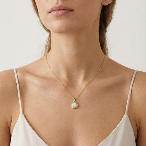 Zlatý přívěsek s bílým opálem