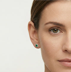 Silver stud earrings with square synthetic emerald