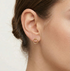 Yellow gold circle ball hoop earring