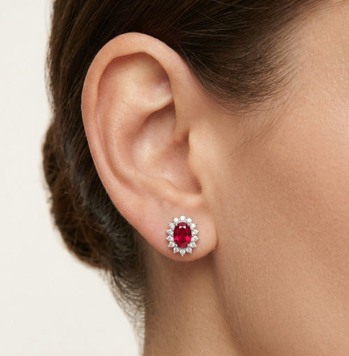 Stříbrné náušnice s rubínovou svatozáří
