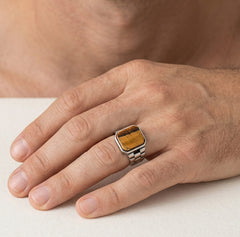 Tiger eye emerald cut men ring