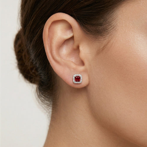 Square red quartz studs