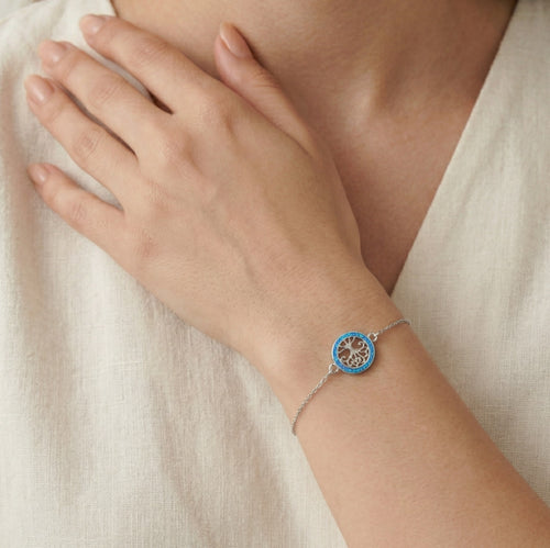 Lebensbaum-Armband aus Sterlingsilber mit Kette