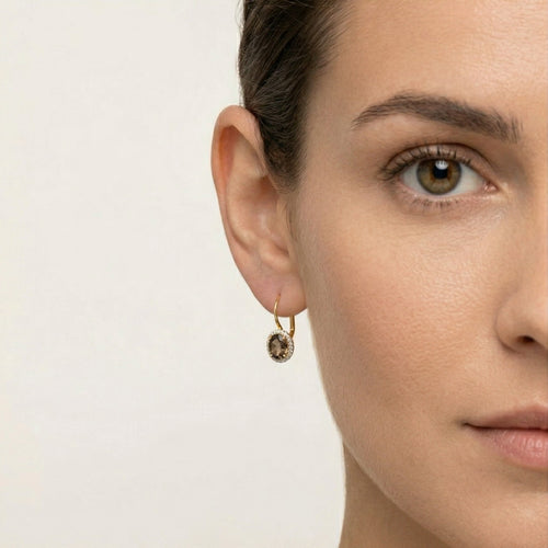 Oval smoky topaz gold earrings