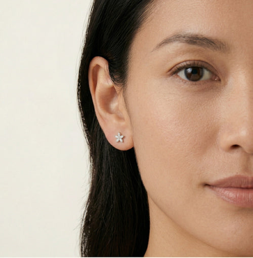 Stříbrné náušnice kubické zirkony květiny