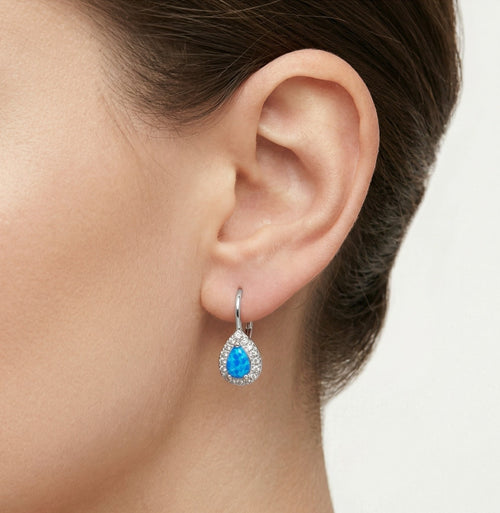 Pendientes de ópalo azul en forma de pera con cierre de palanca