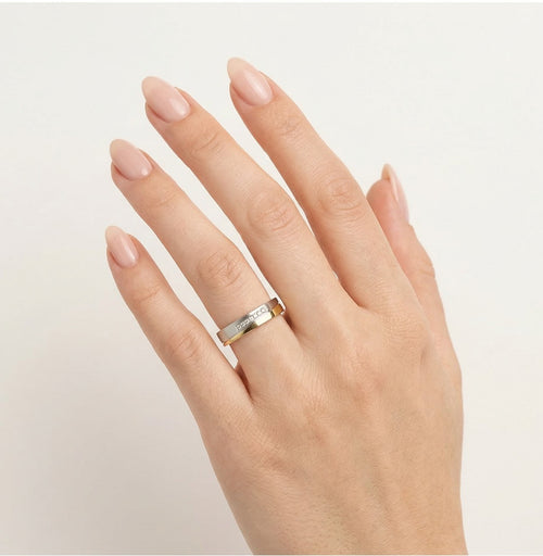 Polierter Gelb- und mattierter Weißgold-Trauring