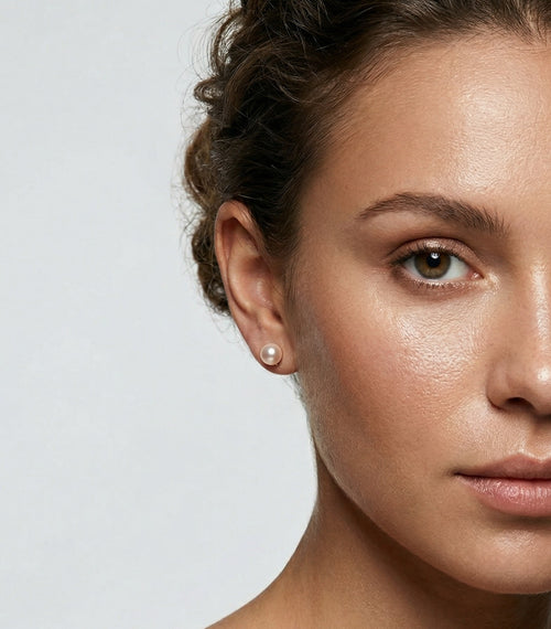 Yellow gold white pearl stud earrings