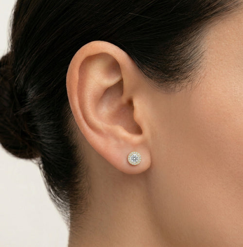 Pendientes de botón con halo de circonita cúbica