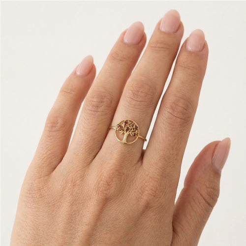 Elegantní prsten se stromem života z granátu