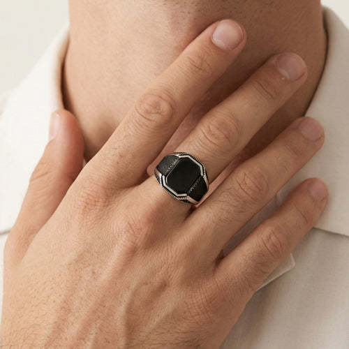 Emerald onyx solitaire men ring