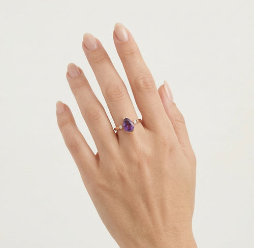 Bague en or rose avec améthyste et diamants