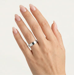 Alliance épaisse en or blanc 5 mm avec côtés en escalier