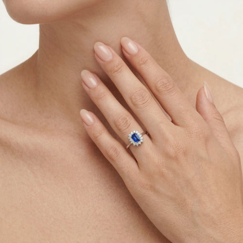 Diamantový prsten se safírem